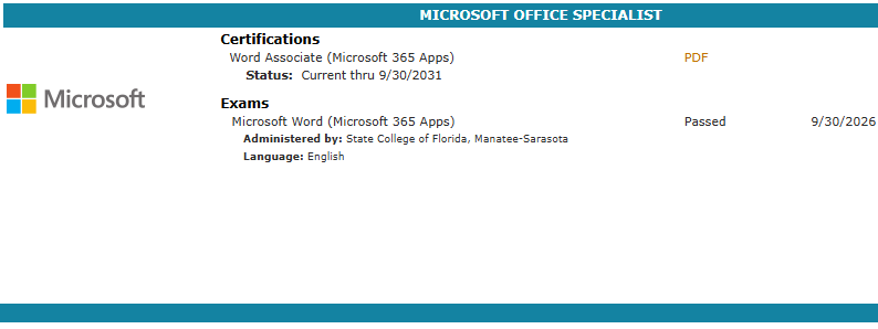 Microsoft Office Specialist Certification